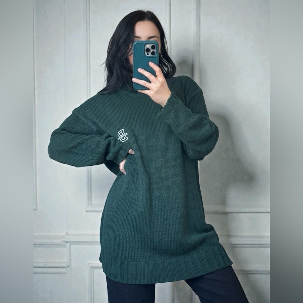 🔥 Vintage 90s BOCA Oversized Green Chunky Knit Turtleneck Sweater 🔥